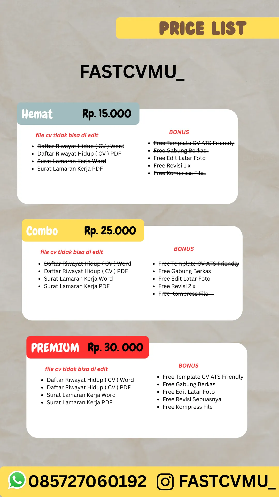 Price List